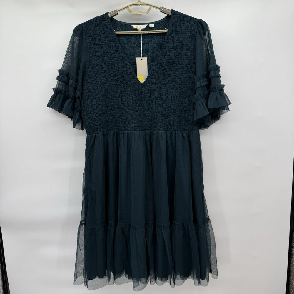 Boden Dress Green Tulle Ruffle Party Christmas Festive Smocked US 16/18L NWT
